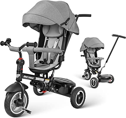 Photo 1 of besrey Baby Tricycle 8 in 1,Trike for Toddlers Age 1-6,Tricycle with Push Handle for Kids, Boy Girl Outdoor Toy Bike, All Terrain Rubber Wheel, Reversible Seat(Gray)
