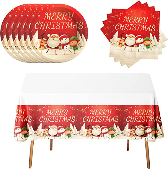 Photo 1 of 41Pack Christmas Party Supplies include 20 Plates, 20 Napkins ,1Tablecloth for The Christmas Birthday Party Decoration
