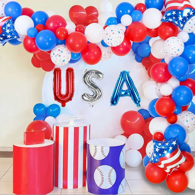 Photo 1 of 114 Pack Patriotic Day Balloon Garland Kit, 12" 5" Red Blue White Latex Balloons 18" USA Star Foil Balloons Decorations for 4th of July Decoration Independence Day Memorial Day Party Supplies
