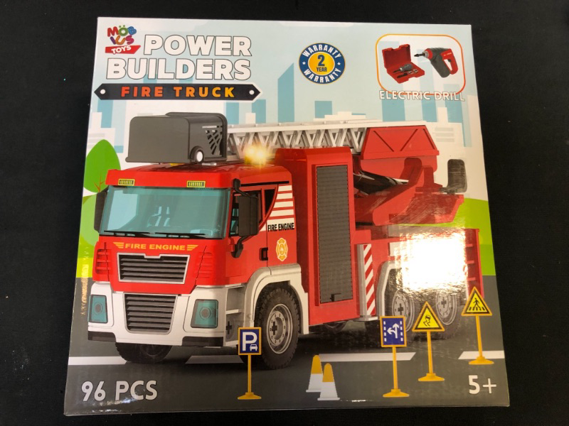 Photo 3 of Building Fire Truck Toys - 95 Pcs DIY Assembly Fire Truck STEM Toy with Drill, Push & Go Friction Power Lights & Sounds for Kids- Take Apart Vehicle Fire Trucks for Boys Ages 4 5 6 7 8 Years Old 
