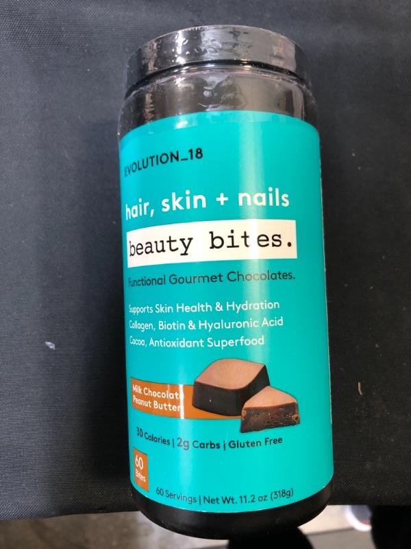 Photo 2 of EVOLUTION 18 Beauty Bites, Milk Chocolate Peanut Butter, Supports Skin Health and Hydration, Powerful Blend of Collagen Peptides, Biotin, and Hyaluric Acid, 60 Bites, 60 Servings, Multi BB: 03/24/2023