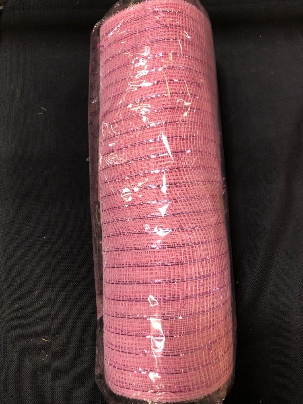 Photo 2 of 10 inch x 30 feet Deco Poly Mesh Ribbon (Metallic Pink with Pink Foil) : RE130122
