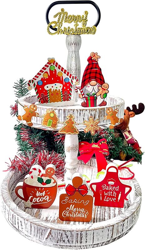 Photo 1 of 10 Pcs Gingerbread Christmas Decor - Christmas Decorations Indoor Home Decor Farmhouse Christmas Tiered Tray Decor Rustic Gingerbread Man Christmas Table Kitchen Hot Cocoa Decoration
