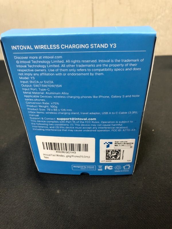 Photo 3 of Intoval Fast Wireless Charger Stand, for iPhone 14/14 Pro/14 Pro Max/13/12/SE/11/XS/XR/X Samsung Galaxy S22/S21/S20/S10/S9/S8/Note 20 Ultra/10/9 and Other Wireless Charging Phones(Y3,Grey) FACTORY SEALED