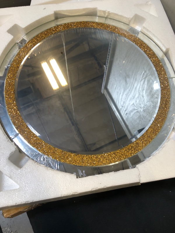 Photo 2 of ZOLAPI Round Crystal Rhinestone Diamond Wall Mirror.Brilliant Hand-Spliced Glass Mirror.Gold Accent Decorative Mirror for Hallway/Bathroom/Bedroom