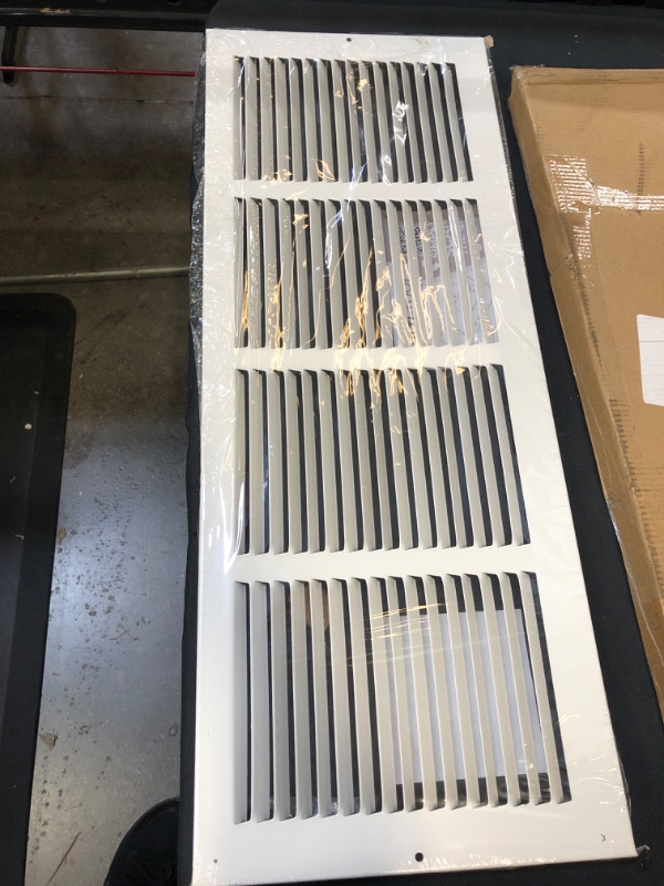 Photo 2 of 24" X 8" Baseboard Return Air Grille - HVAC Vent Duct Cover - 7/8" Margin Turnback for Flush Fit with Baseboard Work - White [Outer Dimensions: 25.75" Width X 9.75" Height] 24 x 8