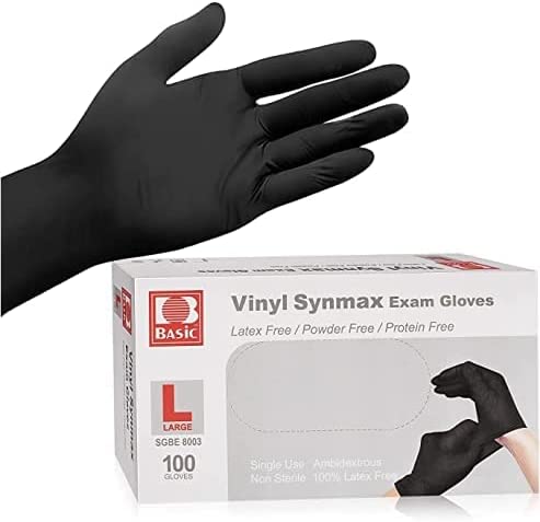 Photo 1 of Disposable Medical Synmax Vinyl Exam Gloves- 100pcs - Latex-Free & Powder-Free - Large, Black Color, 10 COUNT 