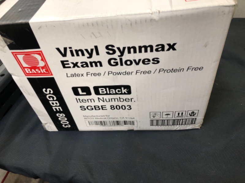 Photo 3 of Disposable Medical Synmax Vinyl Exam Gloves- 100pcs - Latex-Free & Powder-Free - Large, Black Color, 10 COUNT 