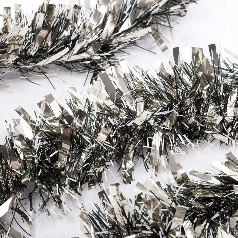 Photo 1 of 26.2ft Christmas Tinsel Twist Garland, Thick Shiny Sparkly Soft Party Halloween Hanging Metallic Tinsel Ornaments Ceiling Christmas Tree Decorations, Silver