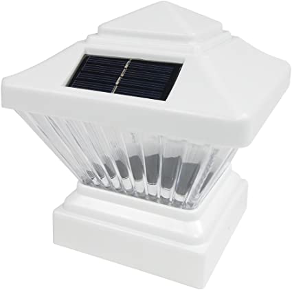 Photo 1 of 2 Pack White Outdoor Garden 4 x 4 Solar LED Post Deck Cap Square Fence Light Landscape Lamp Lawn PVC Vinyl Wood