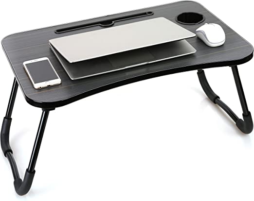 Photo 1 of Laptop Desk Laptop Bed Tray Table Large Foldable Laptop Notebook Stand Desk with Ipad and Cup Holder Perfect for Breakfast, Reading, Working,Watching Movie on Bed/Couch/Sofa (Black Stripe)
