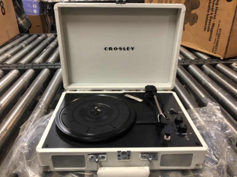 Photo 2 of Crosley CR8005F-WS Cruiser Plus Vintage 3-Speed Bluetooth in/Out Suitcase Turntable, White Sand Bluetooth In/Out White Sand