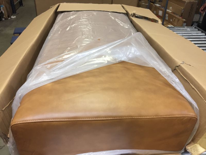 Photo 1 of Amazon Brand – Rivet Ava Mid-Century Modern Leather Ottoman Bench, 63.4"W x 15.7"H, Caramel Large Caramel Leather