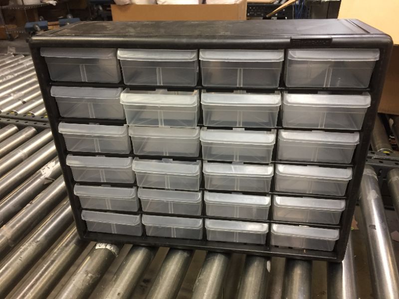 Photo 1 of Akro-Mils 10124, 24 Drawer Plastic Parts Storage Hardware and Craft Cabinet, 20-Inch W x 6-Inch D x 16-Inch H, Black 24 Drawer Cabinet Black