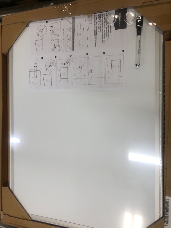 Photo 2 of Amazon Basics Magnetic Dry Erase White Board, 24 x 18-Inch Whiteboard - Silver Aluminium Frame 18"x24" Magnetic, Aluminum Frame