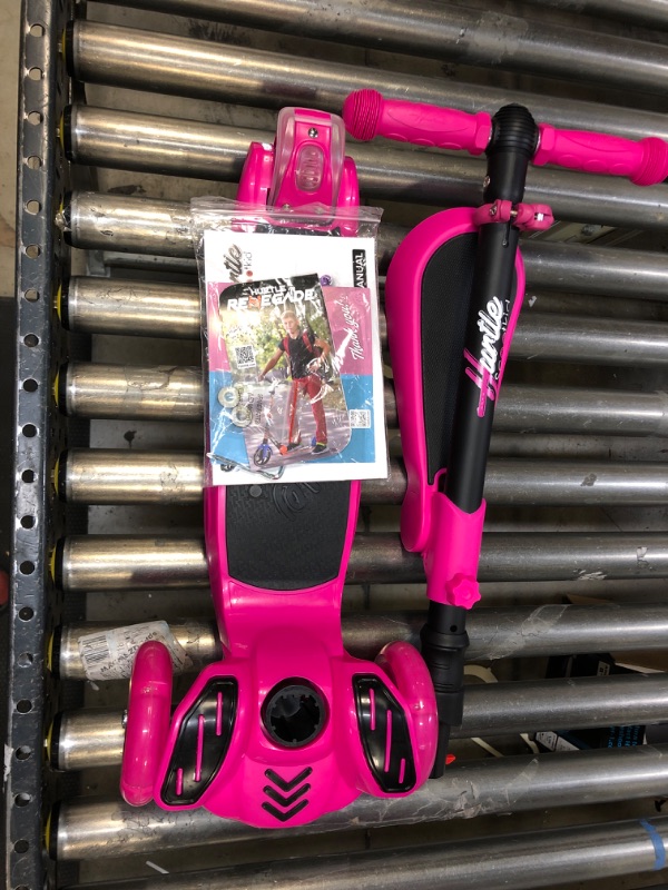 Photo 2 of 3 Wheeled Scooter for Kids - Stand & Cruise Child/Toddlers Toy Folding Kick Scooters w/Adjustable Height, Anti-Slip Deck, Flashing Wheel Lights, for Boys/Girls 2-12 Year Old - Hurtle HURFS56 Pink