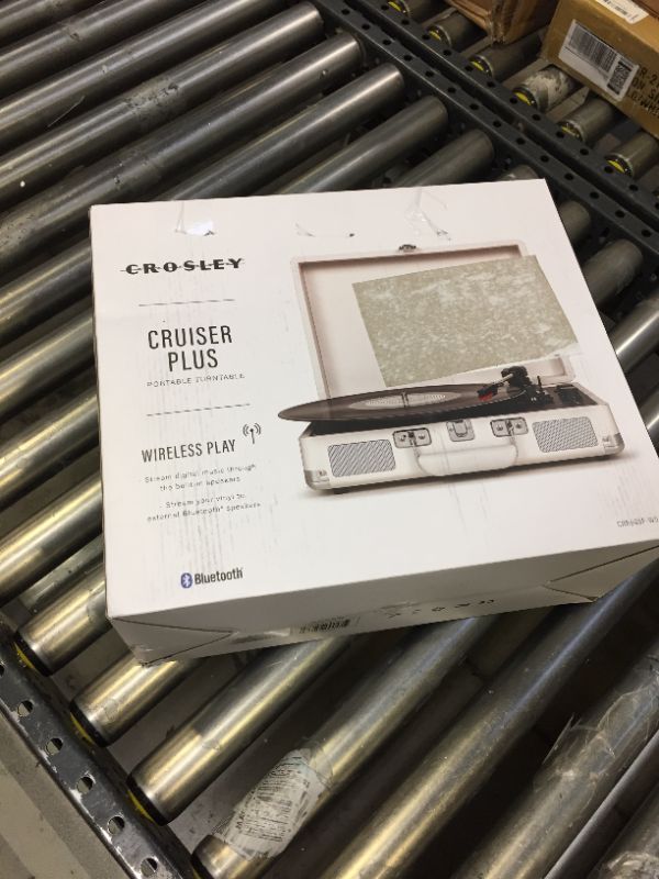 Photo 3 of Crosley CR8005F-WS Cruiser Plus Vintage 3-Speed Bluetooth in/Out Suitcase Turntable, White Sand Bluetooth In/Out White Sand