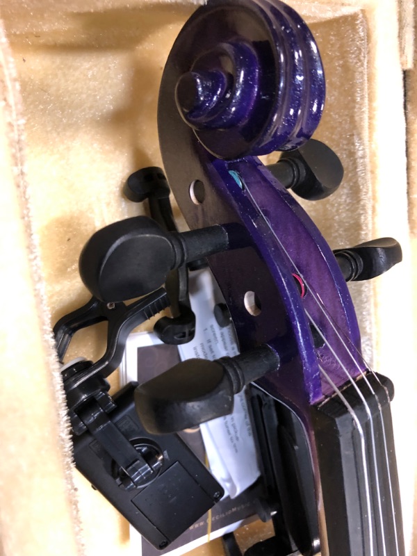 Photo 5 of ?Mendini By Cecilio Violin For Kids & Adults - 4/4 MV Purple Violins, Student or Beginners Kit w/Case, Bow, Extra Strings, Tuner, Lesson Book - Stringed Musical Instruments
