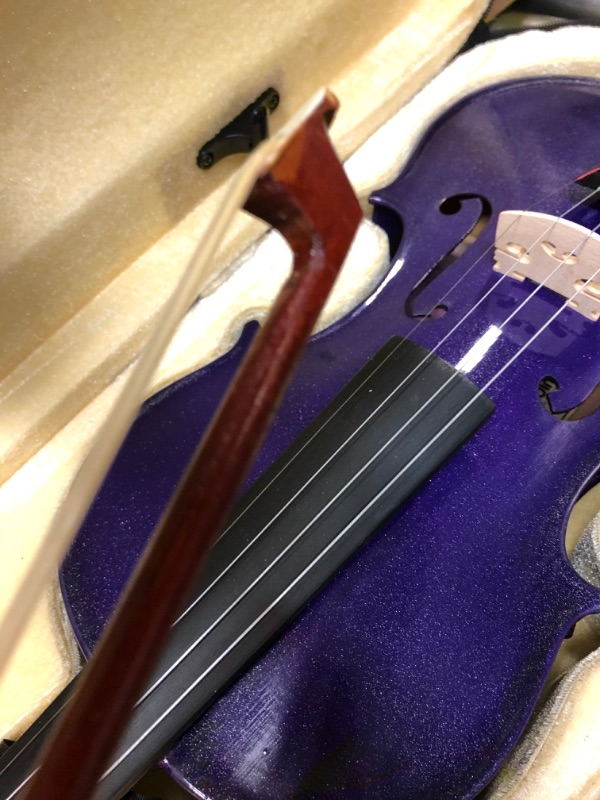 Photo 1 of ?Mendini By Cecilio Violin For Kids & Adults - 4/4 MV Purple Violins, Student or Beginners Kit w/Case, Bow, Extra Strings, Tuner, Lesson Book - Stringed Musical Instruments
