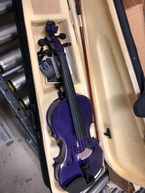Photo 1 of ?Mendini By Cecilio Violin For Kids & Adults - 4/4 MV Purple Violins, Student or Beginners Kit w/Case, Bow, Extra Strings, Tuner, Lesson Book - Stringed Musical Instruments

