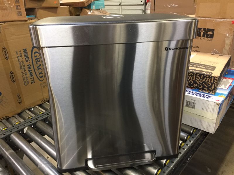 Photo 1 of SONGMICS Kitchen Trash Can, 16 Gallons (2 x 8 Gallons) Dual Compartment Garbage Can *** ITEM HAS A DENT ON THE SIDE FROM PACKAGING ***