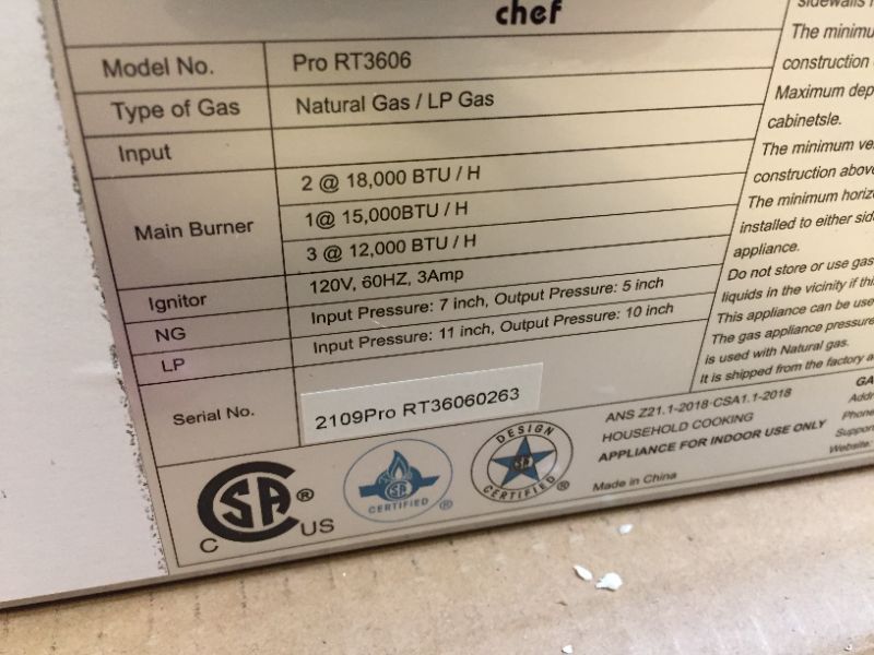 Photo 8 of 36 Inch Gas Cooktop, GASLAND Chef Professional Natural Gas Rangetop Slide-in Pro RT3606 with Blue Indicator Lights, 6 Deep Recessed Sealed burners, Cast Iron Grates, Re-ignition, 120V Plug-in
