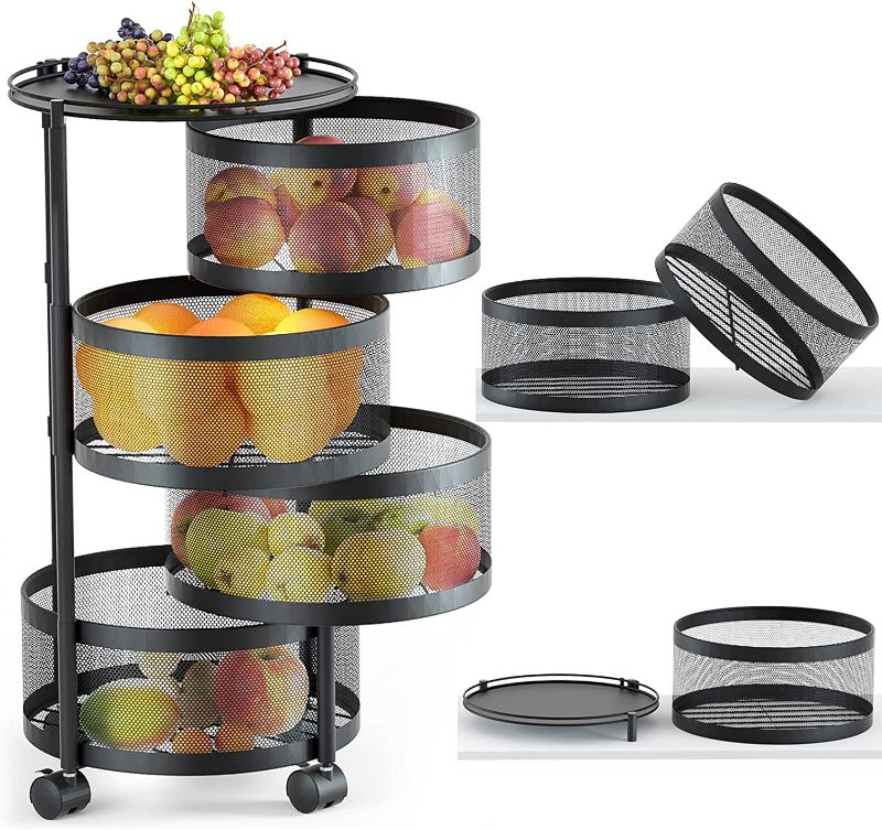 Photo 1 of  Rotating storage rack for kitchen,Fruit Basket Rotating,Fruit Vegetable Kitchen Storage storage rack,Potatoes Storage Baskets with Wheels,Fruit Basket Stainless Steel Metal Material?4+1 Layer?
