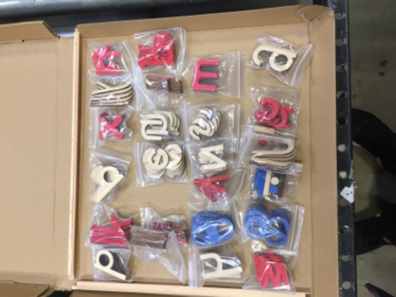 Photo 4 of Elite Montessori Wooden Movable Alphabet with Box Preschool Spelling Learning Materials (Red & Blue, 5mm Thick) -- Wood Edge Broken off x2