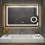 Photo 1 of 32 in. W x 24 in. H Large Rectangular Frameless Anti-Fog 3X Magnifying Backlit Led Wall Bathroom Vanity Mirror Makeup