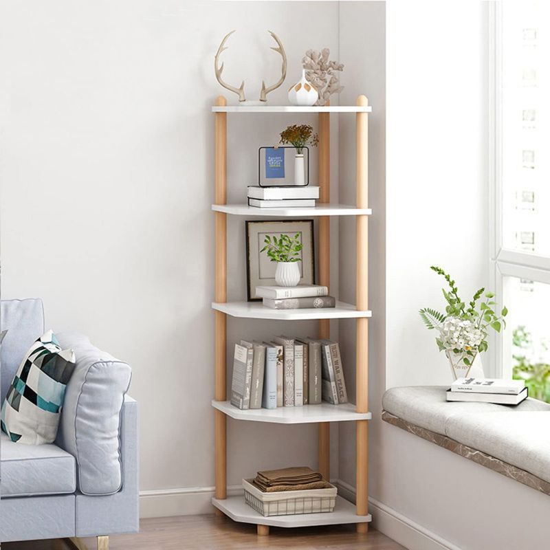 Photo 1 of IOTXY 5-Tier Wooden Corner Bookshelf - Modern Open Bookcase, Free Standing Storage Rack, Multifunctional Display Stand for Home and Office, White, Diamond