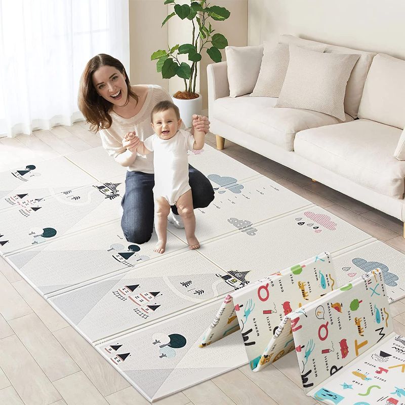 Photo 1 of Baby Play Mat Tear Proof, 79" X 71" Foldable Baby Floor Mat for Crawling, Waterproof Non Toxic Anti-Slip Foam Play Mat for Babies Toddlers Kids Gift Indoor Outdoor Use - ABC & Simple Style Reversible
