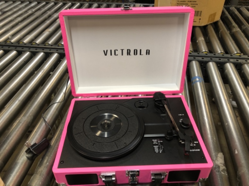 Photo 2 of Victrola Vintage 3-Speed Bluetooth Portable Suitcase Record Player with Built-in Speakers | Upgraded Turntable Audio Sound | Pink, 1SFA (VSC-550BT-PNK)