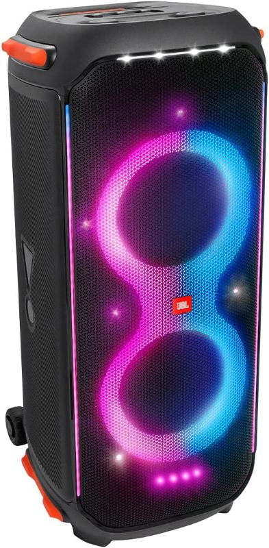 Photo 1 of JBL PartyBox 710 -Party Speaker with Powerful Sound, Built-in Lights and Extra Deep Bass, IPX4 Splash Proof, App/Bluetooth Connectivity, Made for Everywhere with a Handle and Built-in Wheels (Black)
