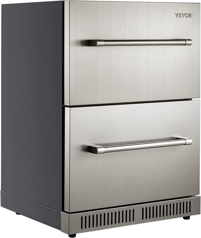 Photo 1 of (MAJOR DAMAGE MISSING GROUND PRONG)VEVOR 24'' Built-in Beverage Cooler, Stainless Steel Beverage Refrigerator with Embraco Compressor, for Home Bar Office Commercial Outdoor Indoor Use, (Drawer Refrigerator)
