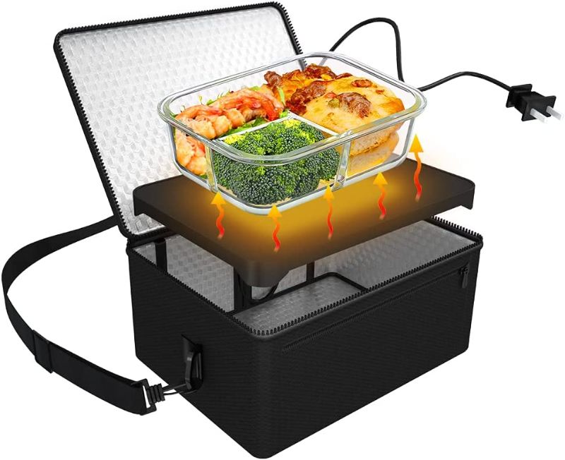 Photo 1 of [90W Faster] Portable Oven, 110V 90W Portable Food Warmer Personal Portable Oven Mini Electric Heated Lunch Box for Reheating & Raw Food Cooking in Office, Travel, Potlucks and Home Kitchen (Black)

