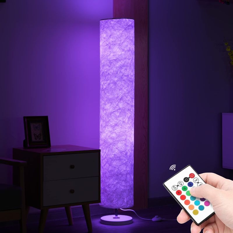 Photo 1 of Soft Light Floor Lamp, 52" Simple Design Morden Slim RGB 7 Color Changing LED Tyvek Fabric Shade Dimmable Remote Control & 2 Smart LED Bulbs Standing Lamp for Living Room Bedroom Game Room
