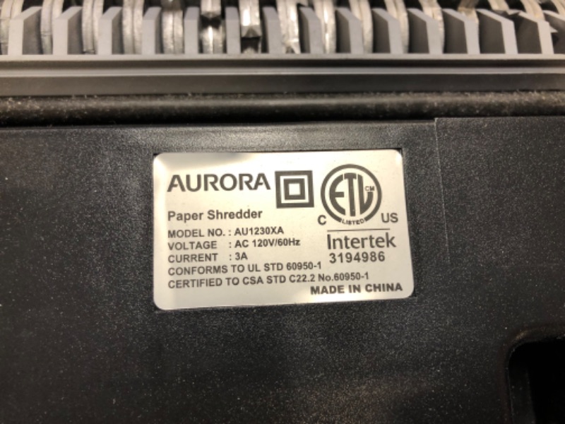 Photo 4 of Aurora AU1230XA Anti-Jam 12-Sheet Crosscut Paper and Credit Card Shredder with 5.2-gallon Wastebasket
