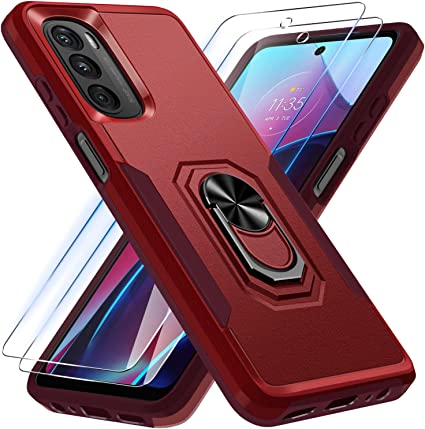 Photo 1 of Janmitta Motorola Moto G 5G 2022 Case with Screen Protector[2 Pack], Heavy Duty Shockproof Full Body Protective Phone Cover,Built in Rotatable Magnetic Ring Holder Kickstand,Red
