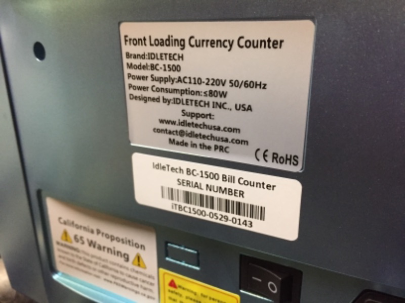 Photo 1 of IDLETECH BC-1500 Money Counter Machine with Counterfeit Detection, Bill Counter, Money Counter. UV/MG/IR/DBL/Half/Chain/DD, Value Calculation, Add, Batch Modes. Print Option. Bank Grade.