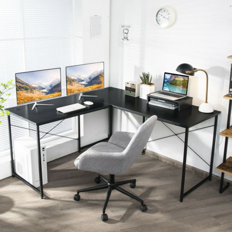 Photo 1 of 95 Inch 2-Person L-Shaped Long Reversible Computer Desk With Monitor Stand-Black CB10122DK
