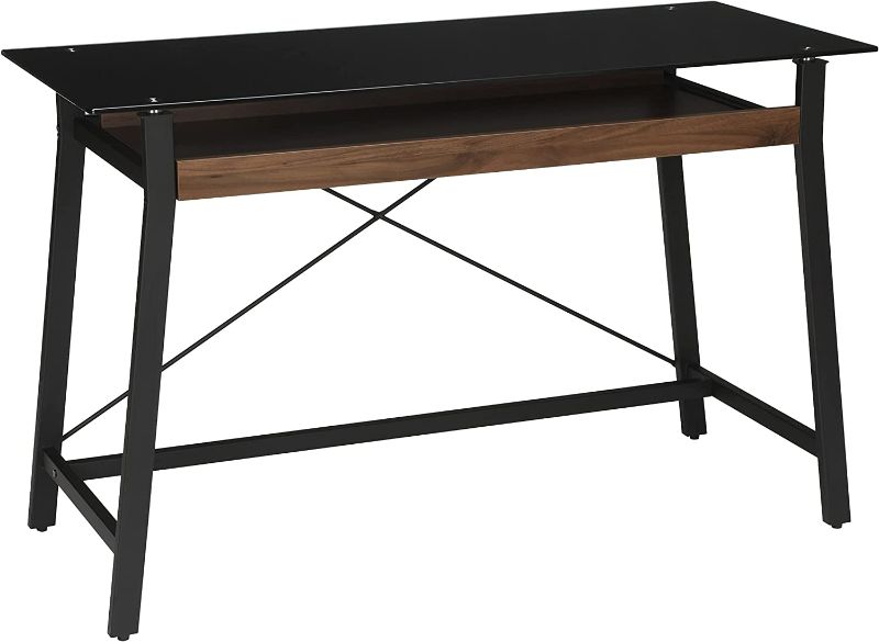 Photo 1 of OFM Industrial Modern Tempered Glass Top Desk, 48", Black/Walnut
