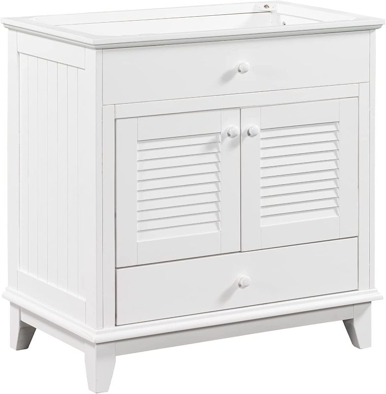 Photo 1 of 30 Inch Bathroom Vanity Base Only, Storage Cabinet with Doors and Drawer, Solid Wood Frame, White
