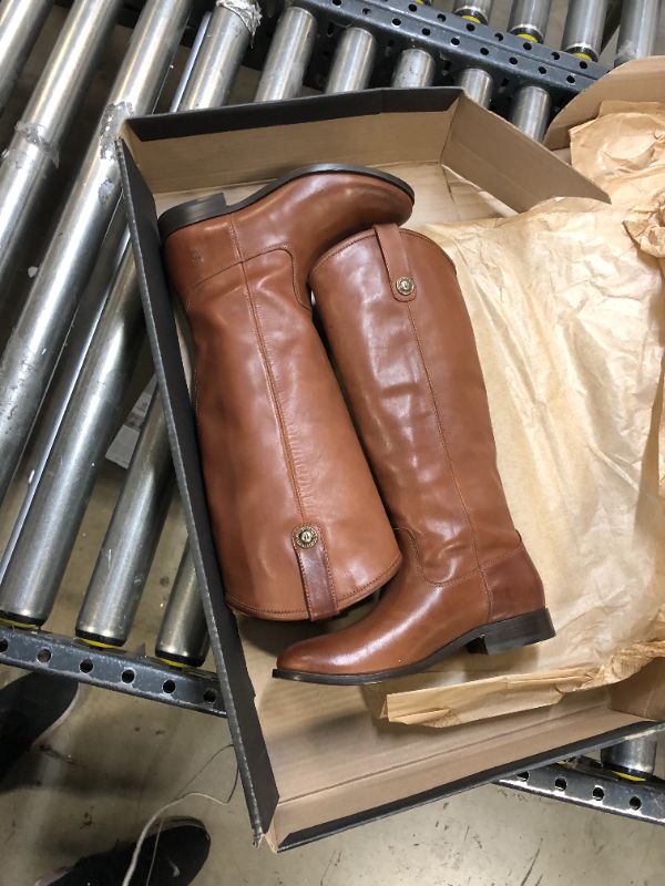 Photo 2 of Frye Melissa Button Lug Equestrian-Inspired Tall Boots for Women Made from Hard-Wearing Vintage Leather with Antique Silver Hardware and Leather Outsole – 15 ¼” Shaft Height 6.5 Cognac Smooth Vintage Leather