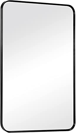 Photo 1 of ZENIDA Bathroom Mirrors for Wall, 30" x 20" Large Rounded Rectangle Bathroom Mirror, Black Matte Metal Framed Wall Mirror, Horizontal Or Vertical Hanging Mirror for Bathroom, Living Room, Entryway
