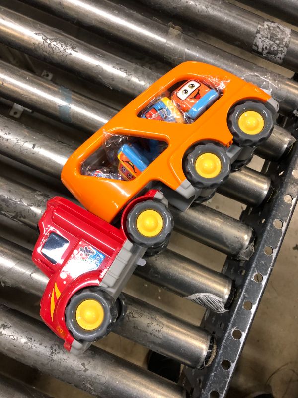 Photo 2 of Bennol Carrier Toddler Trucks Vehicles Toys - 5 in 1 Car Toys for 1 2 3 4 5 Year Old Boys Toddlers, Cute Cartoon Kids Toy Cars Friction Power Set, Push and Go Play Cars and Trucks Red