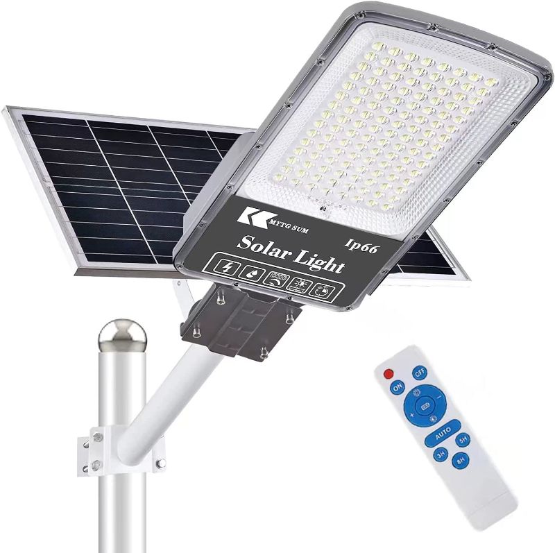 Photo 1 of 300W LED Solar Street Lights Outdoor Lamp 6500K Daylight White Security Flood Light 24000 Lumens Dusk to Dawn Pole Lights with Remote Control for Yard Street Basketball Court Parking Lots Garden
