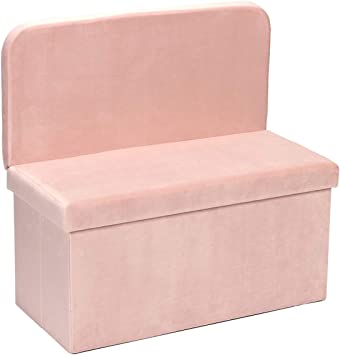 Photo 1 of B FSOBEIIALEO Storage Ottoman with Seat Back, Folding Footstool Foot Rest Ottomans Shoes Bench Cube Box Velvet (Pink, Large)------Lightly used 
