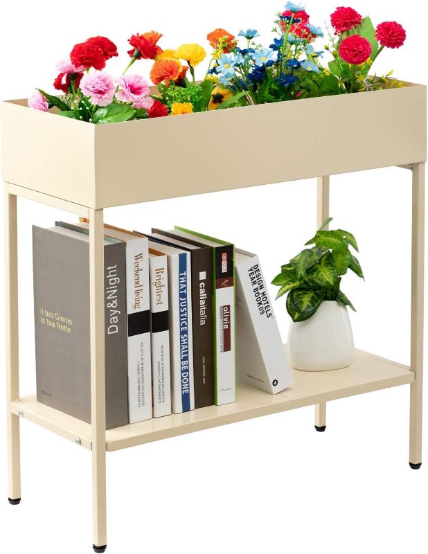 Photo 1 of AGTEK 2-Tier Garden Planter Flower Box Stand, Iron Flower Pot Holder Rack, Planter Garden Container Display, Beige
