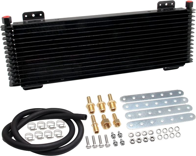 Photo 1 of 40k LPD47391 Transmission Oil Cooler Kit Compatible with Heavy Duty 40,000 GVW Max Low Pressure Drop Trans Cooler with Mounting Hardware, Towing Applications and Advanced Cooling Protection - Black
