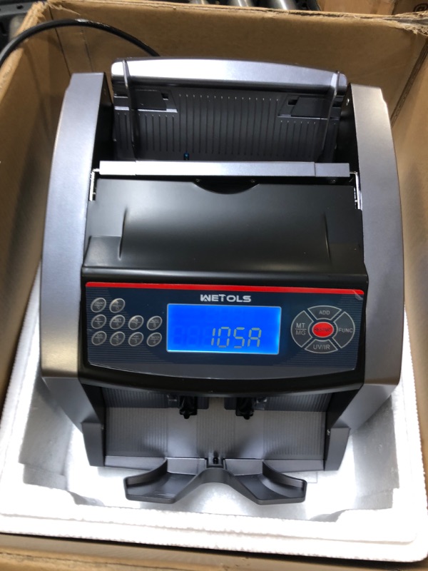 Photo 2 of WETOLS Money Counter Machine with 3 Screens, UV/IR/DD/MG/MT Counterfeit Detection, USD/EUR, Portable Bill Counter with Add/Batch/Auto/Count/Reset Modes, 1,000 Bills/Min (NOT Count Value of Bills)